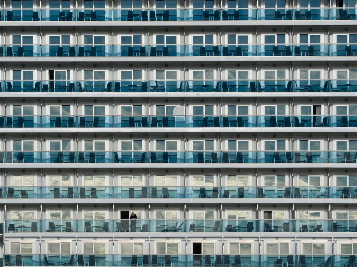 Rows of balconies on a modern cruise ship