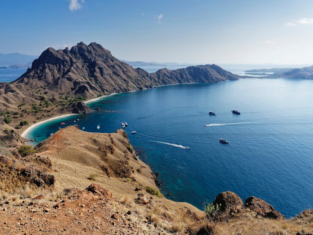 A view of the ocean from the top of a mountain