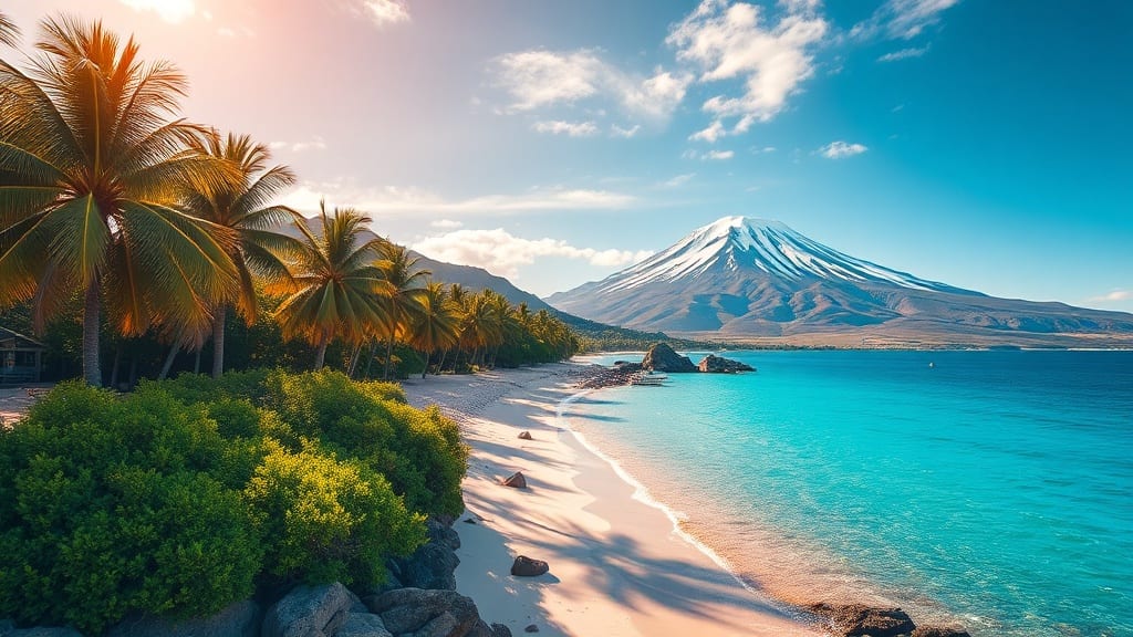 Plage de sable blanc et eau turquoise sous le soleil de février