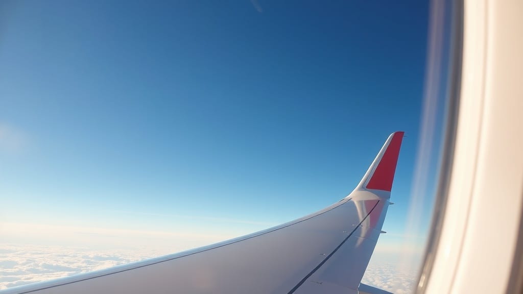 Vue de l'aile d'un avion à travers un hublot au-dessus des nuages