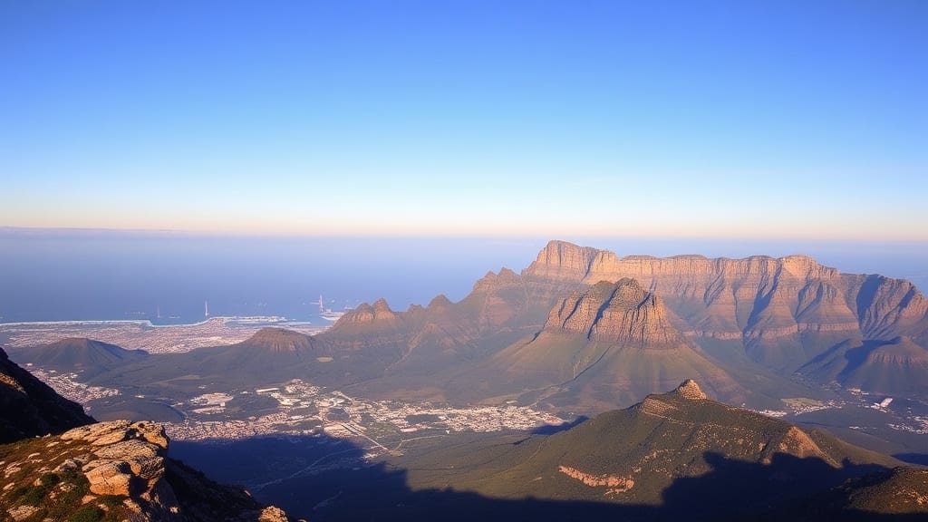 La Montagne de la Table dominant Le Cap sous un ciel dégagé en Afrique du Sud
