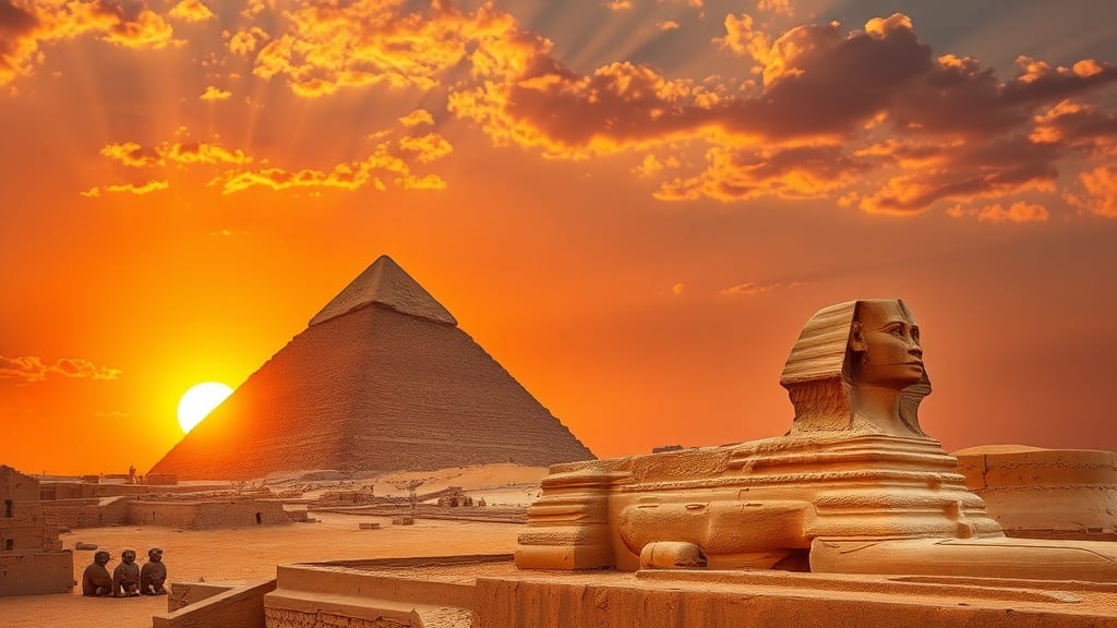 Temple égyptien et colonnes antiques sous un ciel ensoleillé