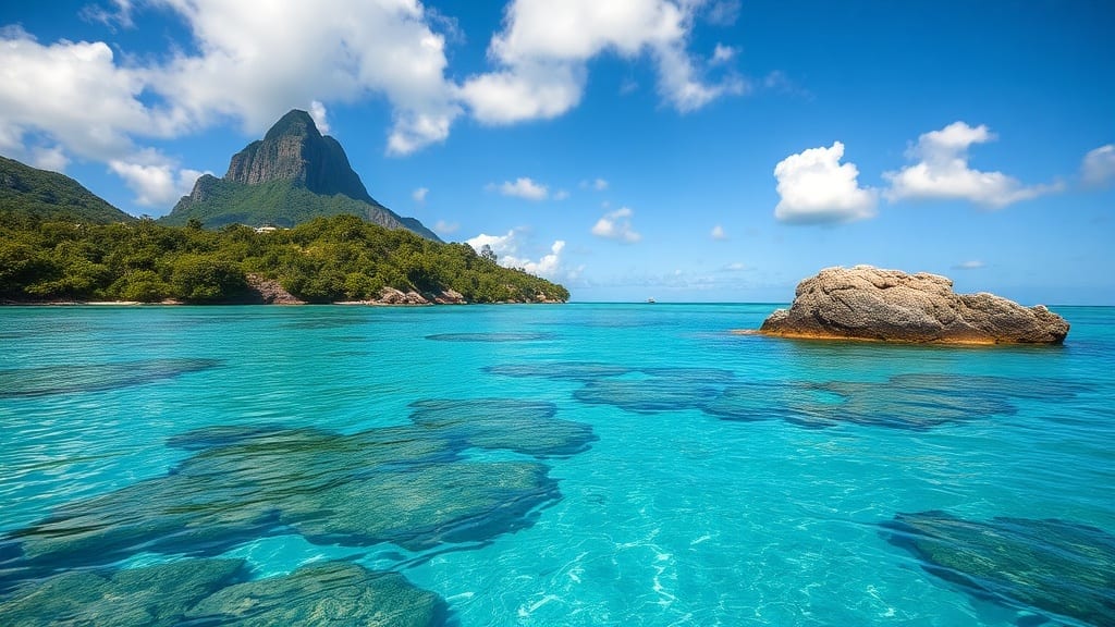 Plage de sable blanc et eaux cristallines à l'île Maurice