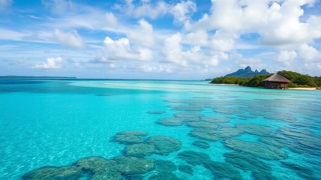 Lagon turquoise et villas sur pilotis à l'île Maurice