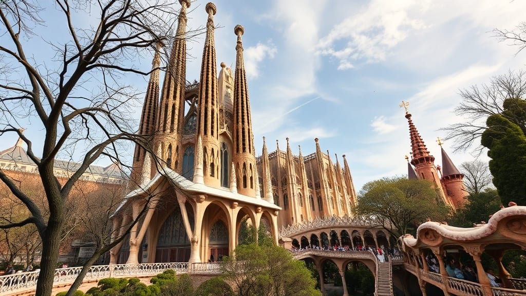 Mosaïques colorées et terrasse panoramique du Park Güell de Gaudí à Barcelone