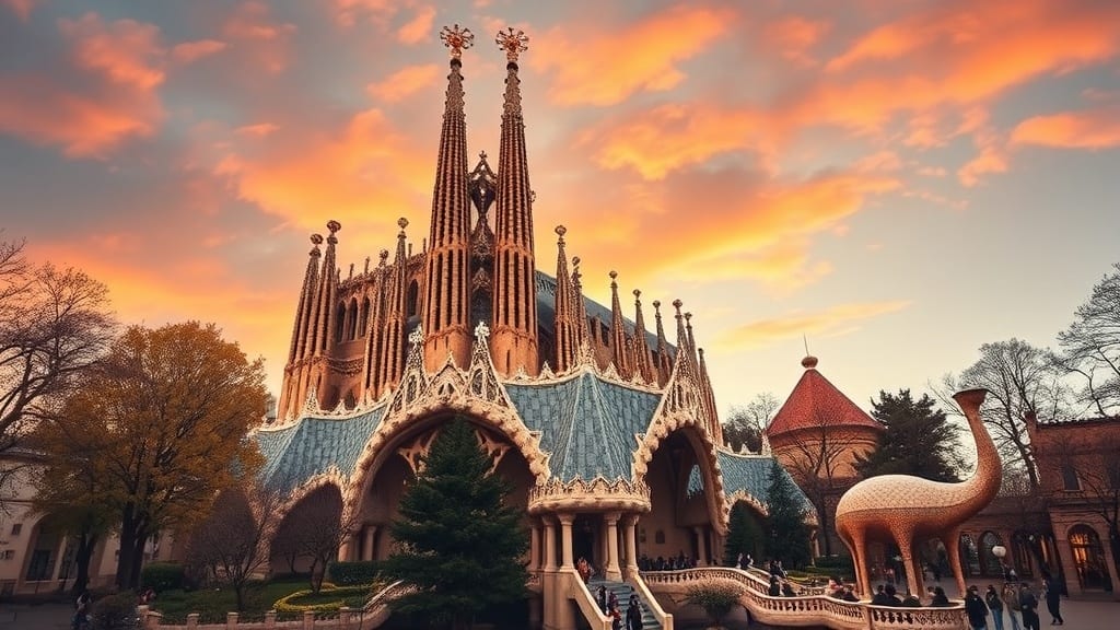 Façade de la Sagrada Familia de Gaudí se découpant dans le ciel de Barcelone