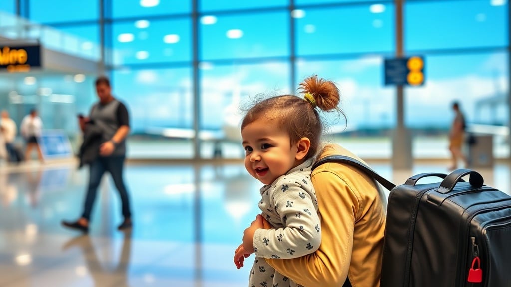 Valise ouverte avec affaires de bébé prêtes pour le voyage
