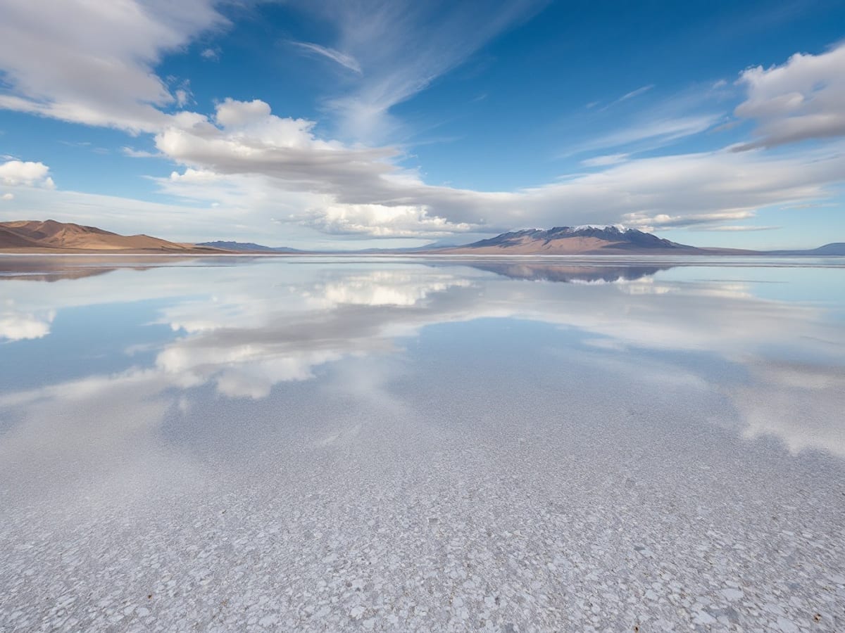Étendue de sel du salar d'Uyuni avec effet miroir