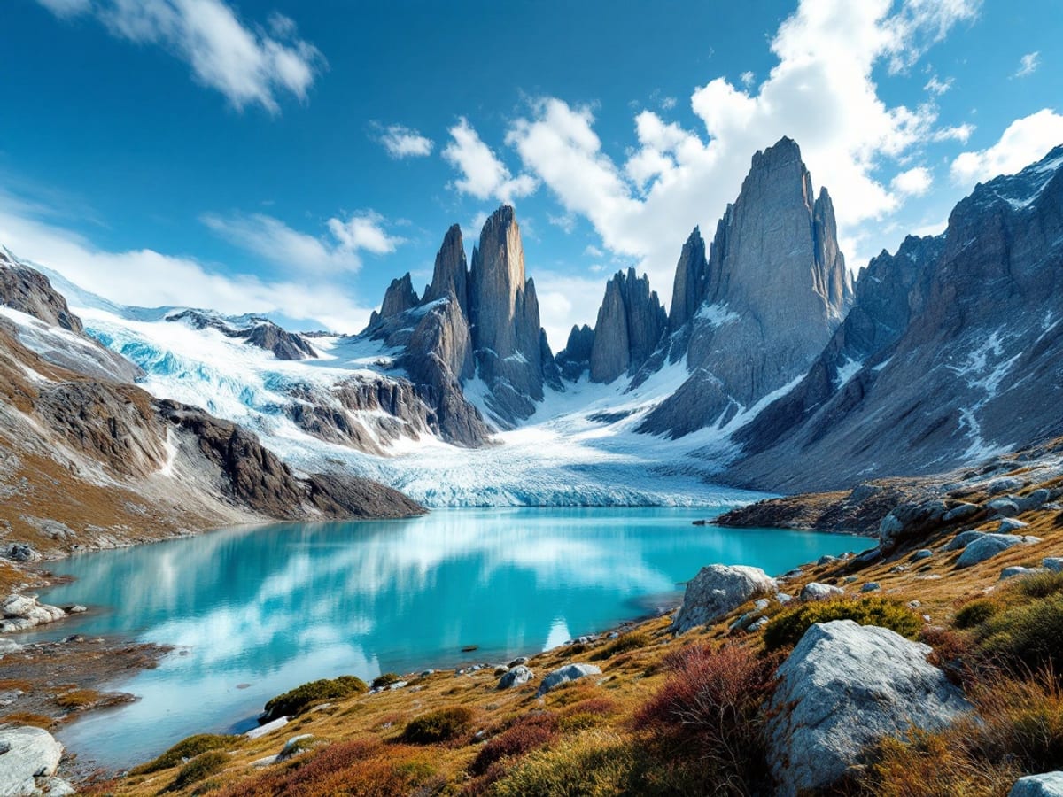 Tours de granit de Torres del Paine au-dessus d'un lac turquoise