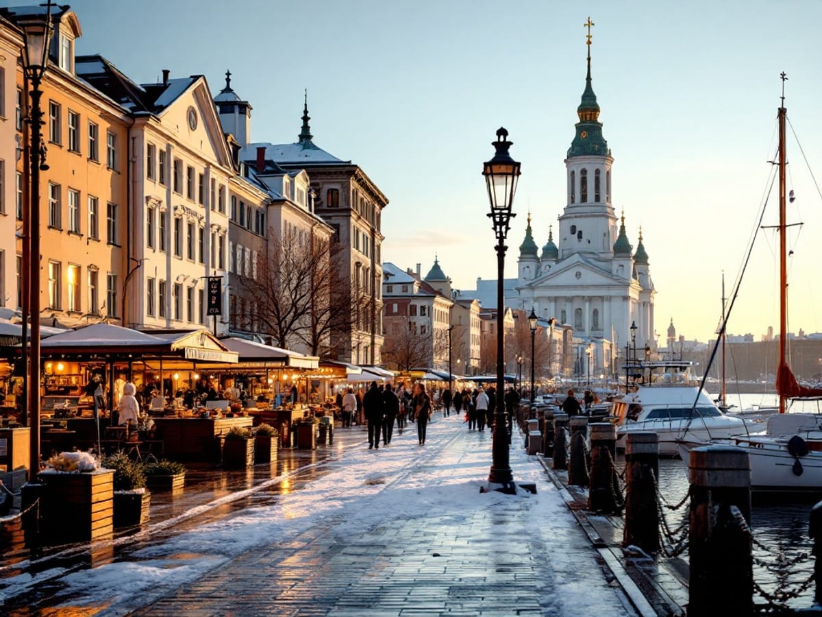 Architecture et port d'Helsinki en hiver