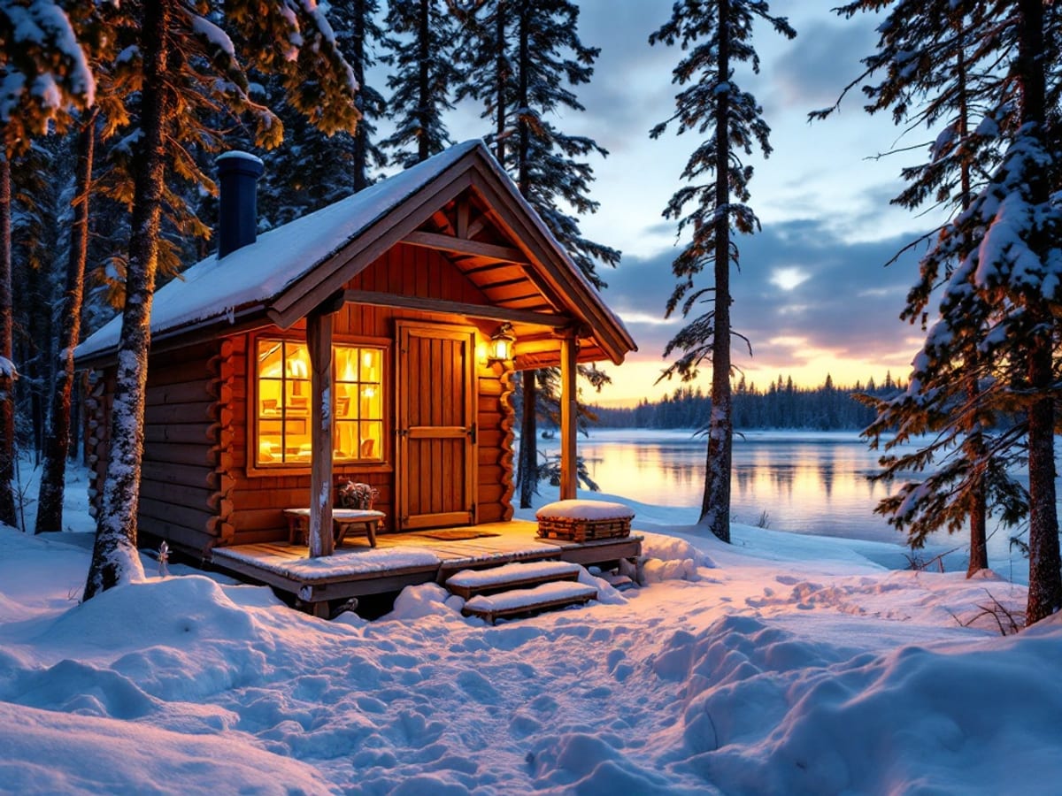 Sauna finlandais traditionnel en bois au bord d'un lac