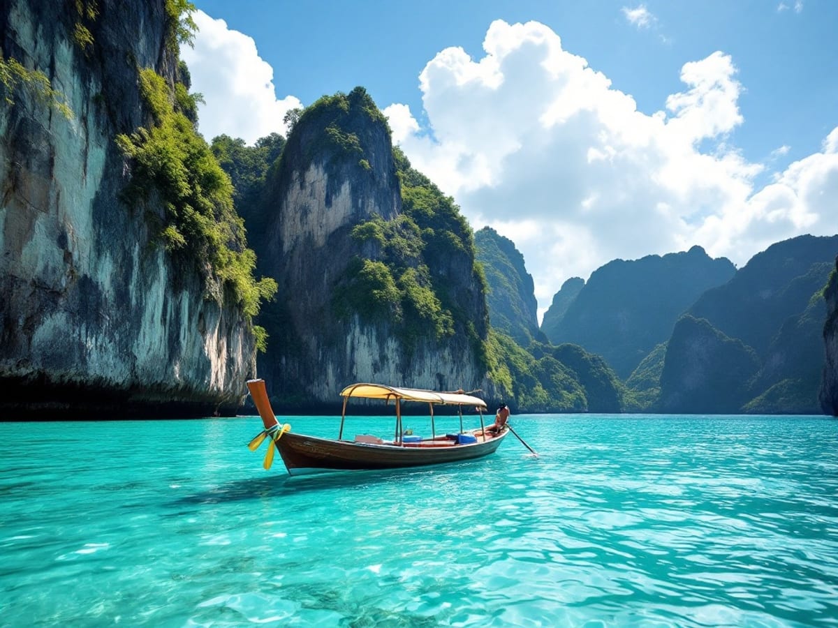Bateau traditionnel et eaux turquoise d'une île indonésienne
