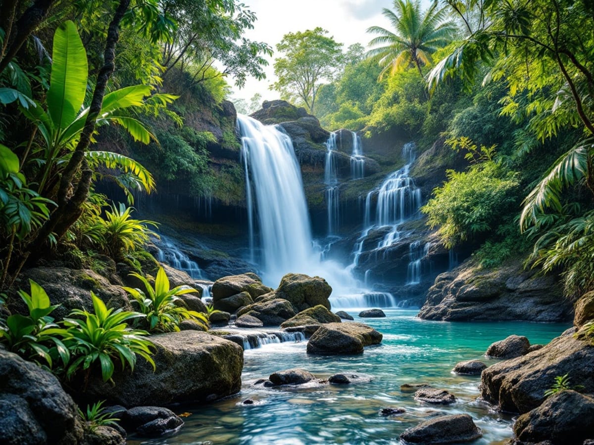 Cascade en escalier au cœur de la végétation tropicale jamaïcaine