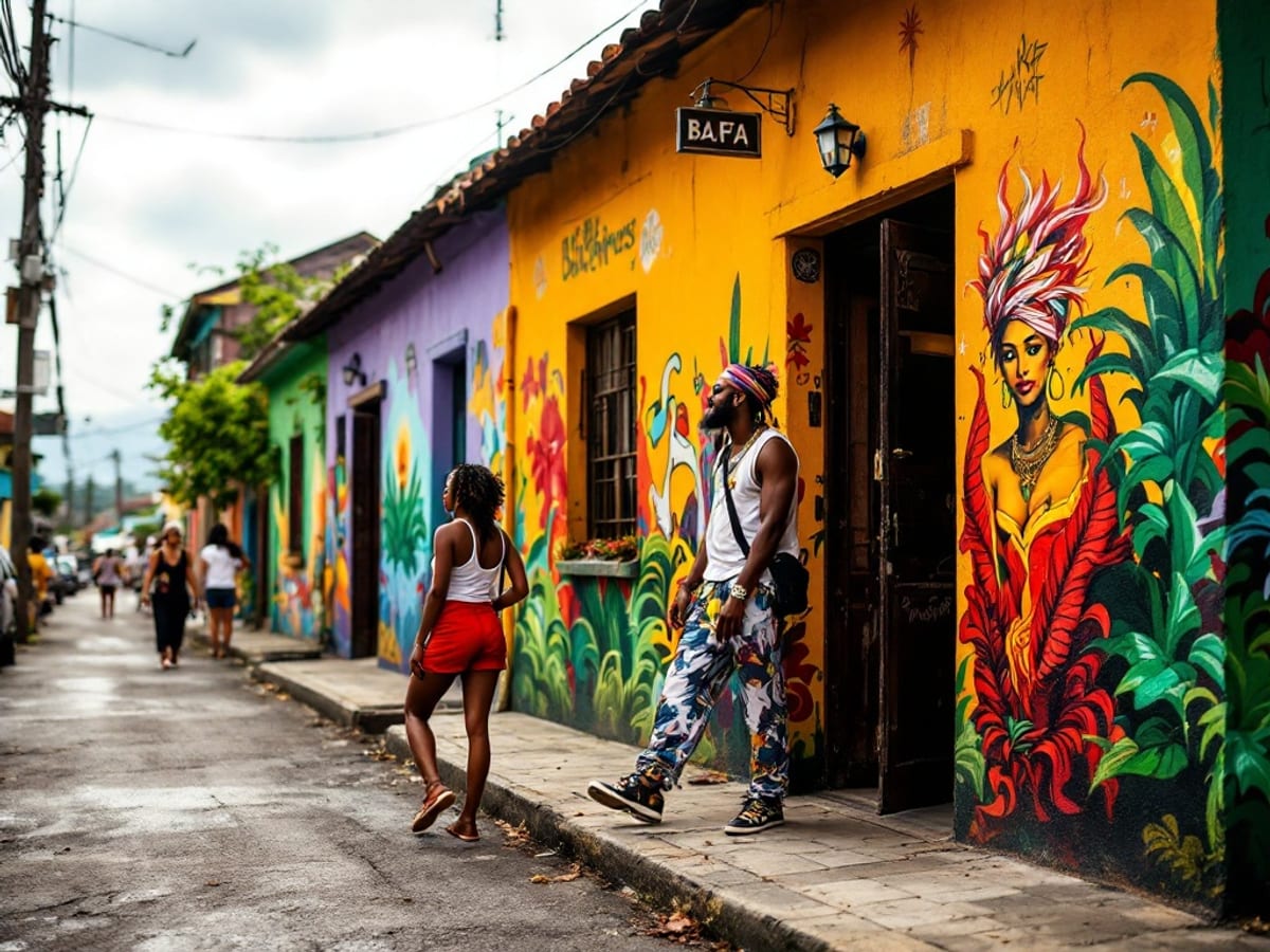 Fresque murale et ambiance musicale dans une rue de Kingston