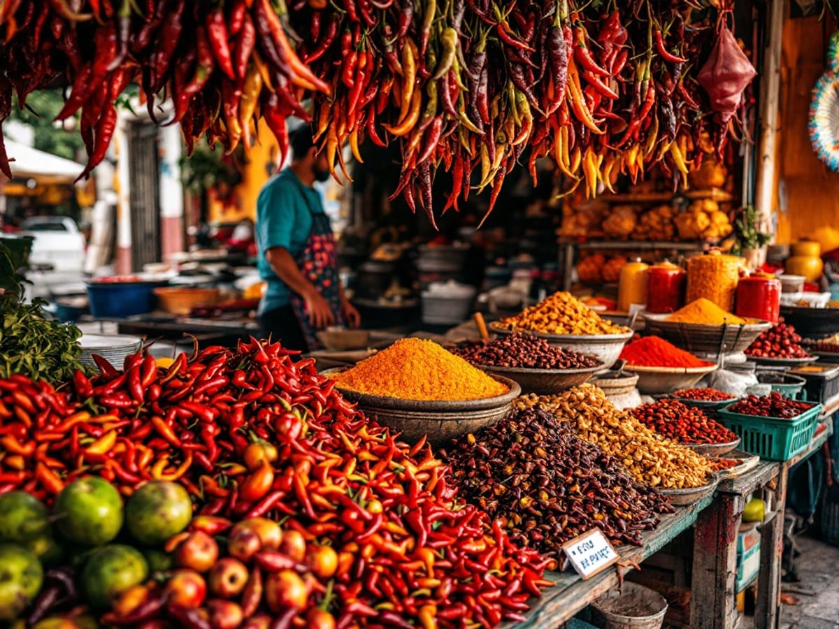 Marché et spécialités culinaires mexicaines colorées