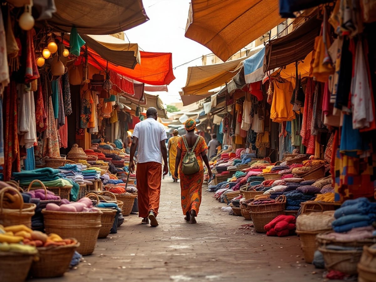 Scène de vie et marché coloré dans une ville sénégalaise